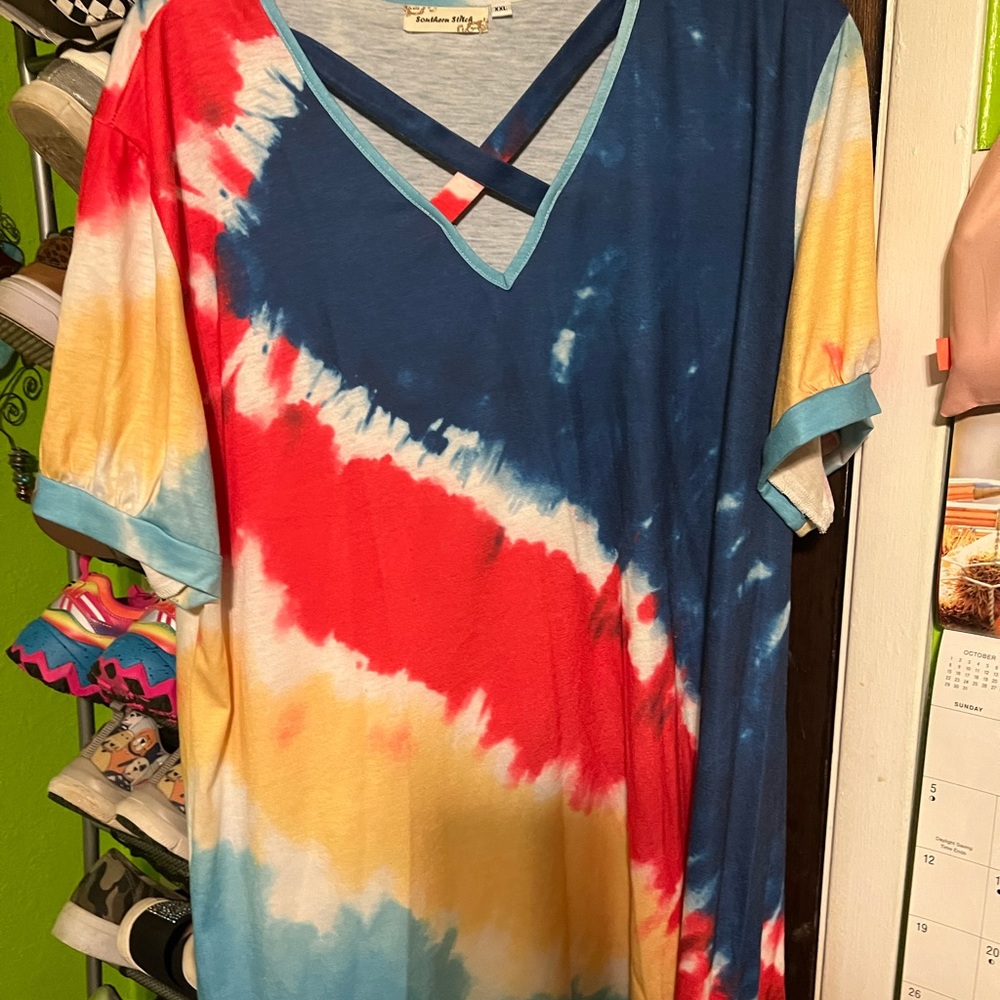 Short Sleeve Multi Color Blouse 2X